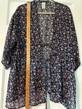 Lucky Brand Navy Floral Sheer Kimono Coverup